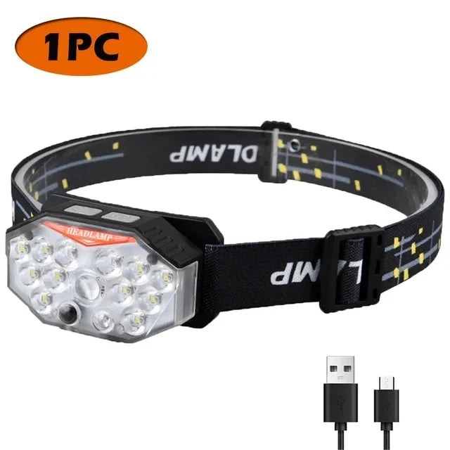 9 LED Strong Light Headlamp USB Rechageable Motion Sensor Headlight Portable Fishing Camping Outdoor Head Lamp Work Flashlight