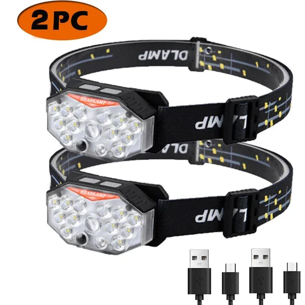 9 LED Strong Light Headlamp USB Rechageable Motion Sensor Headlight Portable Fishing Camping Outdoor Head Lamp Work Flashlight