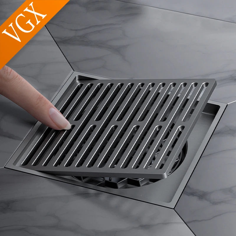VGX Brass Floor Drain Stripe Anti-Odor Drain Valve Cover Shower Trap Drains Kitchen Bathroom Laundry Room Bathroom Accessories