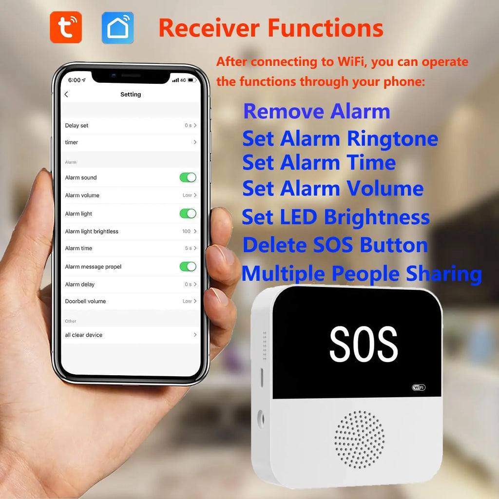 Wireless WiFi Elderly Caregiver Pager SOS Call Button Emergency SOS Medical Alert System for Seniors Patients Elderly At Home