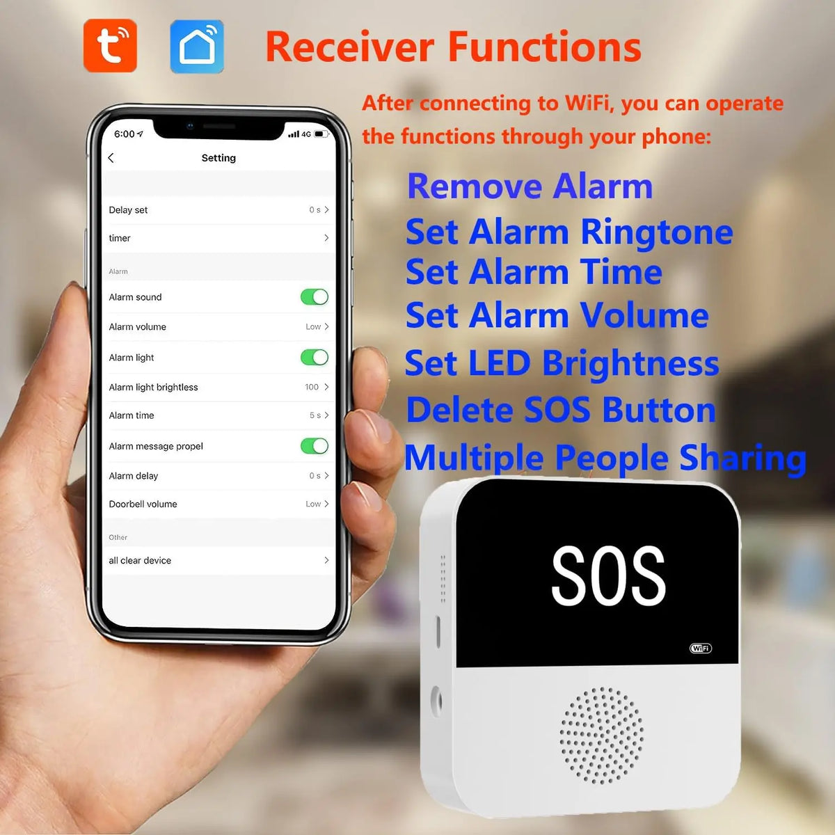 Wireless WiFi Elderly Caregiver Pager SOS Call Button Emergency SOS Medical Alert System for Seniors Patients Elderly At Home