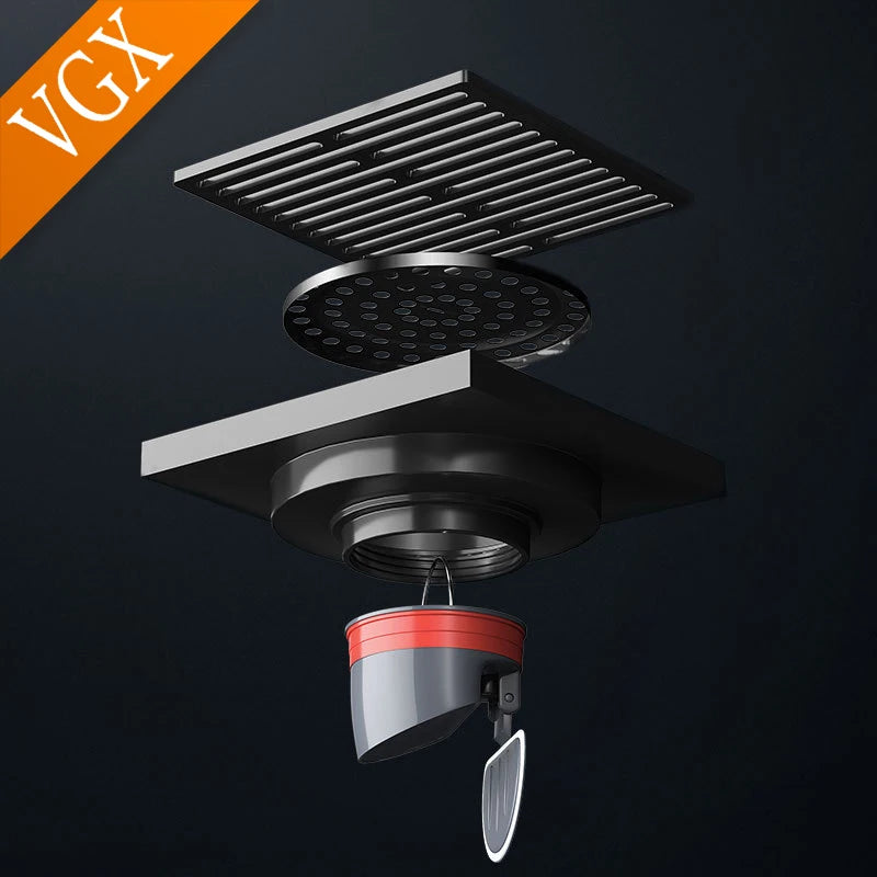 VGX Brass Floor Drain Stripe Anti-Odor Drain Valve Cover Shower Trap Drains Kitchen Bathroom Laundry Room Bathroom Accessories