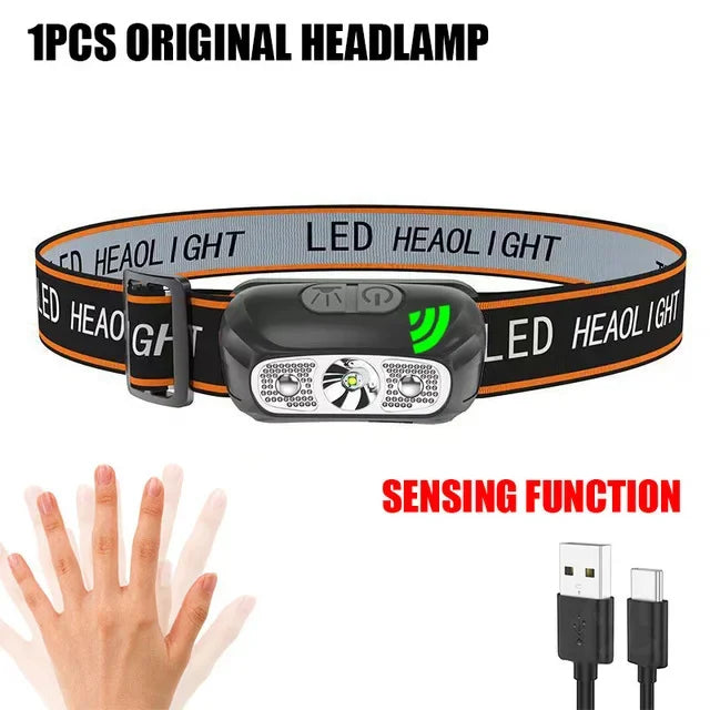 9 LED Strong Light Headlamp USB Rechageable Motion Sensor Headlight Portable Fishing Camping Outdoor Head Lamp Work Flashlight