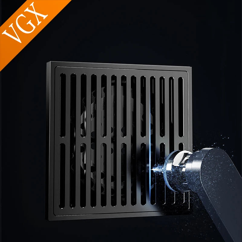 VGX Brass Floor Drain Stripe Anti-Odor Drain Valve Cover Shower Trap Drains Kitchen Bathroom Laundry Room Bathroom Accessories