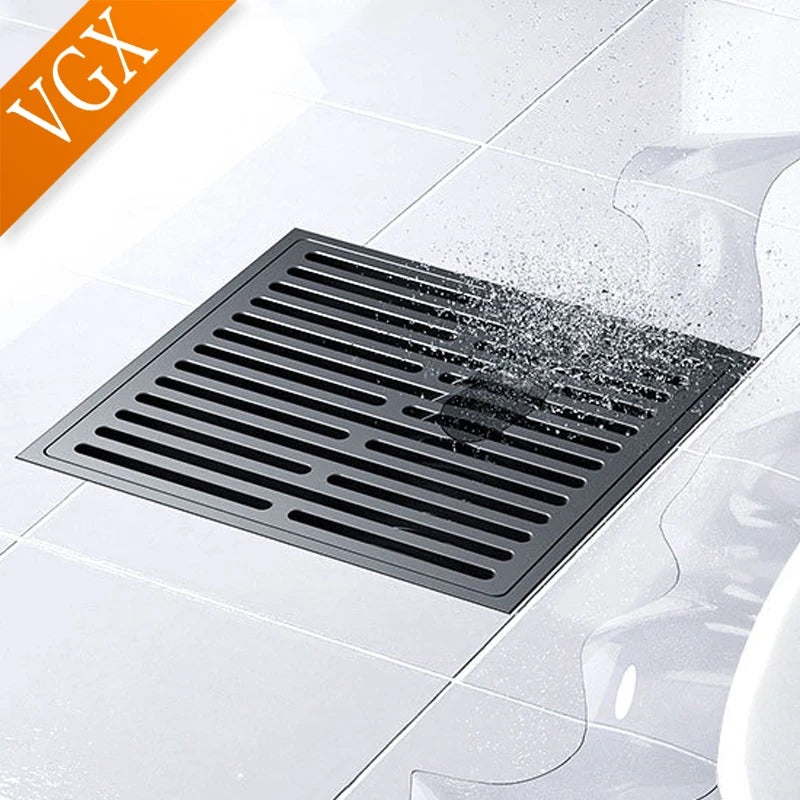 VGX Brass Floor Drain Stripe Anti-Odor Drain Valve Cover Shower Trap Drains Kitchen Bathroom Laundry Room Bathroom Accessories
